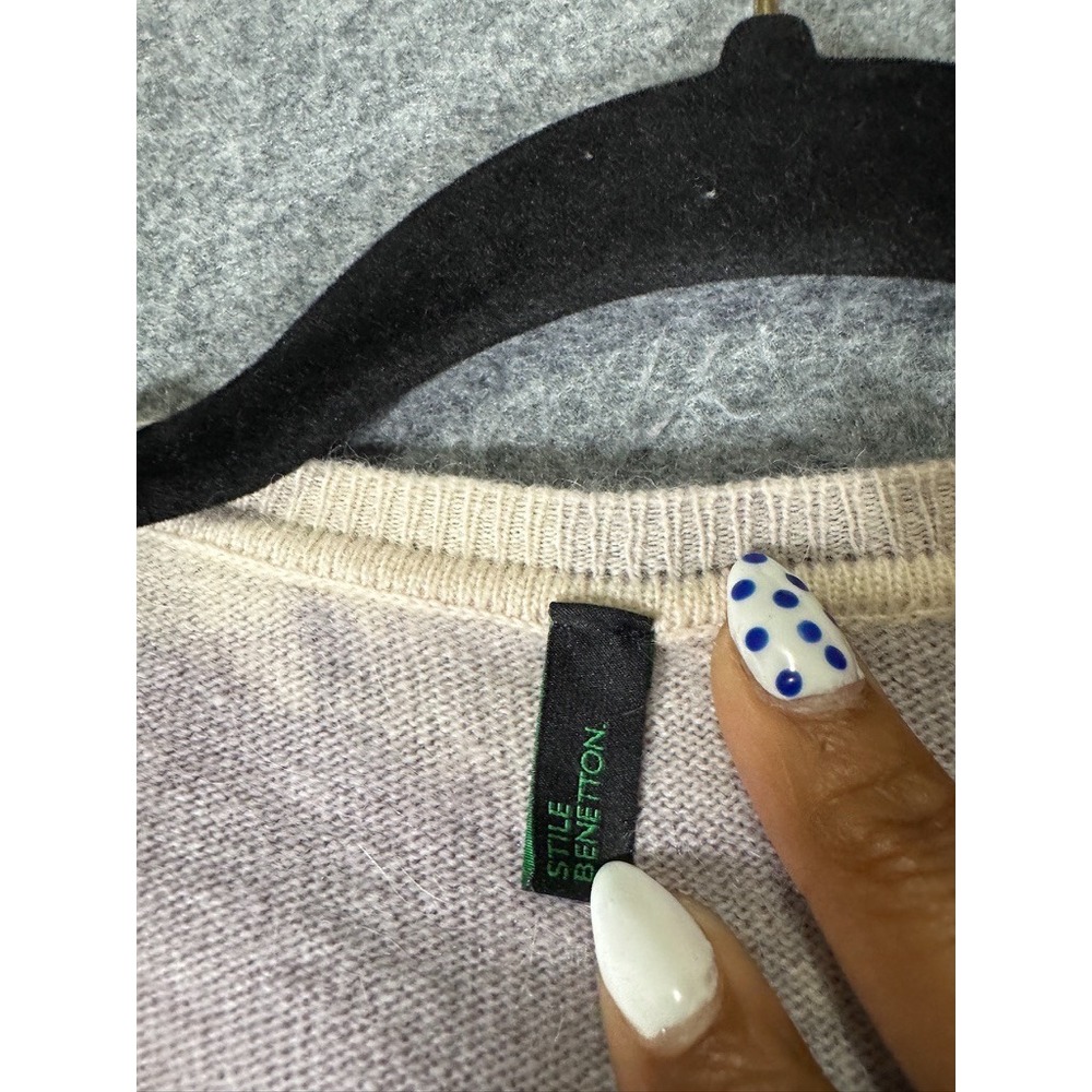 Stile Benetton Womens Mauve Floral Wool Angora Blend V-Neck Cardigan Sweater M - Picture 3 of 9